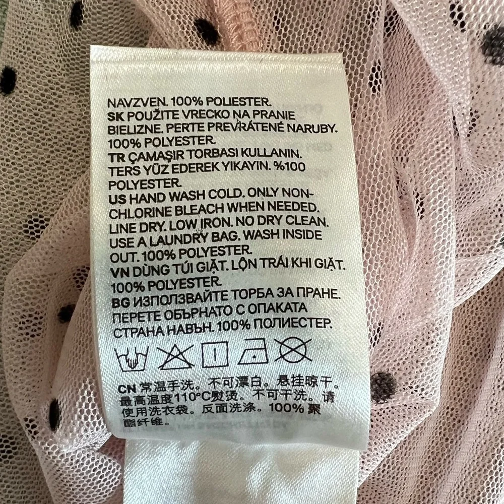 H&M Light Pink Sheer Ruffle Polka Dot Shirt Women’s Size L Top - Picture 6 of 6